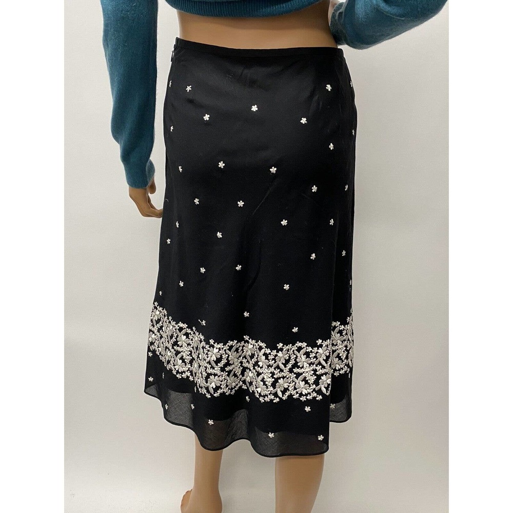 Ann Taylor Loft Tea Party Embroidered A-Line Black And White Polka Dots Size XS - Picture 3 of 8